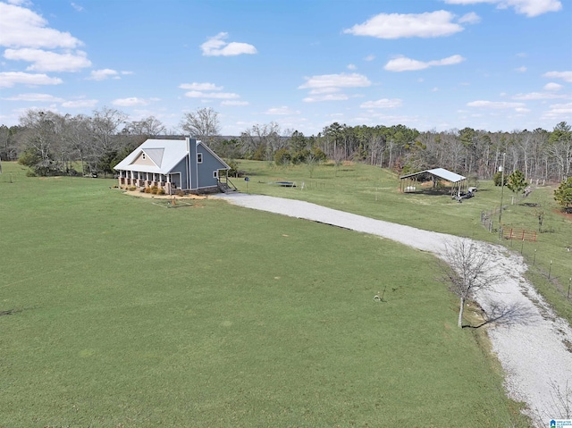 drone / aerial view with a forest view