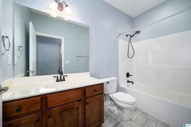 bathroom featuring shower / tub combination, vanity, and toilet