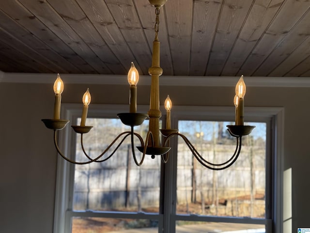 details featuring wood ceiling and ornamental molding