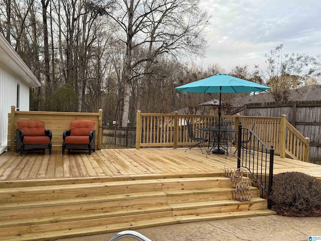 wooden terrace featuring fence