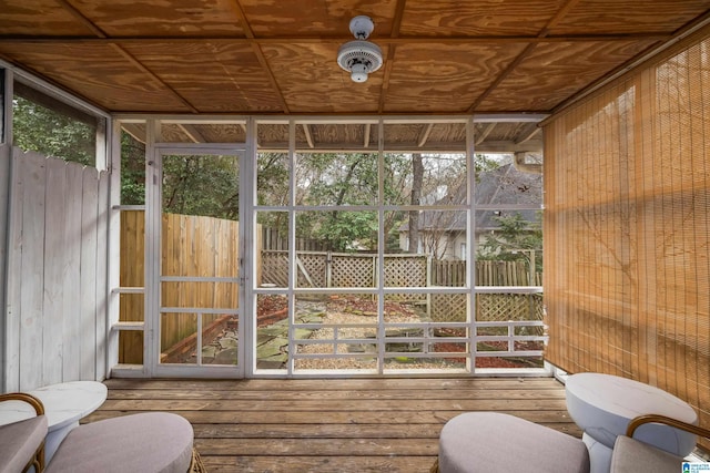 sunroom with wood ceiling