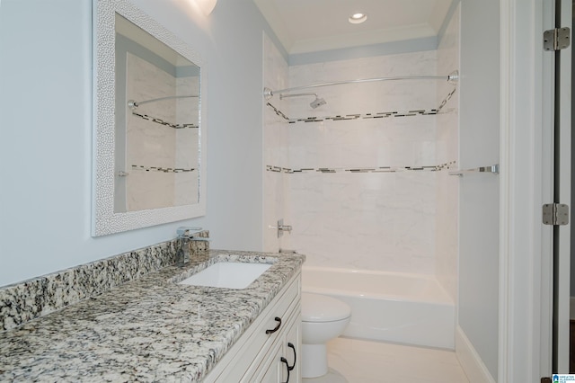 bathroom featuring toilet, tub / shower combination, and vanity