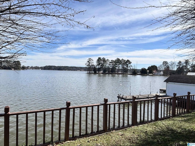 view of dock with a water view