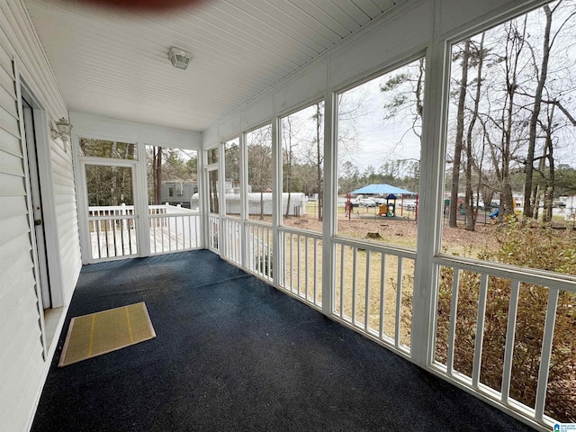 view of unfurnished sunroom