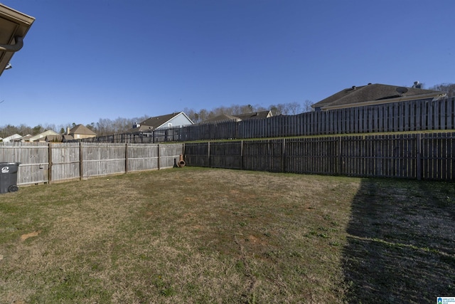 view of yard with a fenced backyard