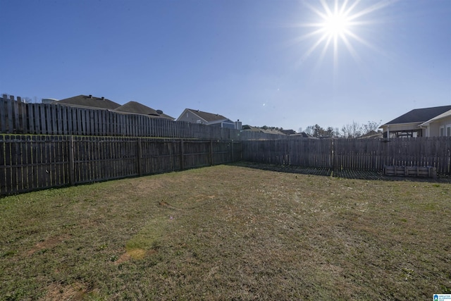 view of yard with a fenced backyard