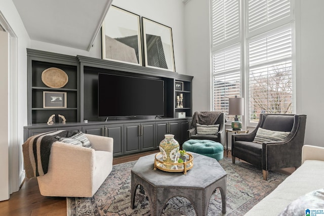 living area with dark wood-type flooring