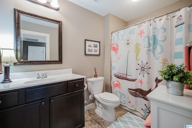 full bathroom featuring toilet, baseboards, visible vents, and vanity