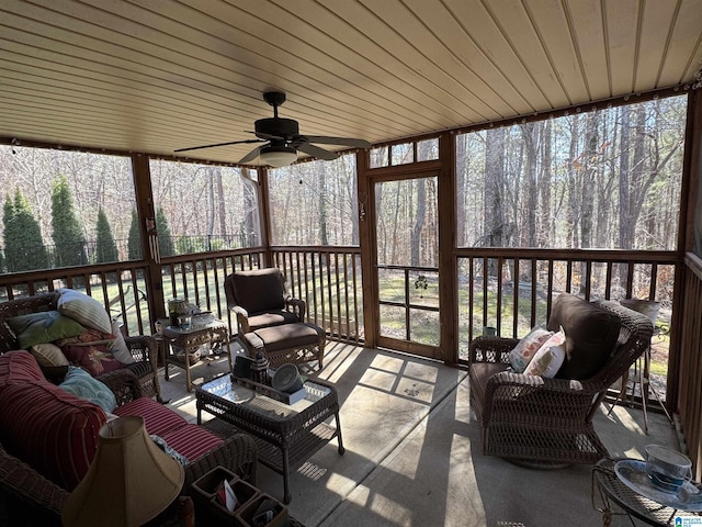 sunroom with plenty of natural light and ceiling fan