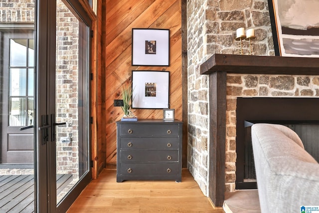 interior details with wood walls and wood finished floors