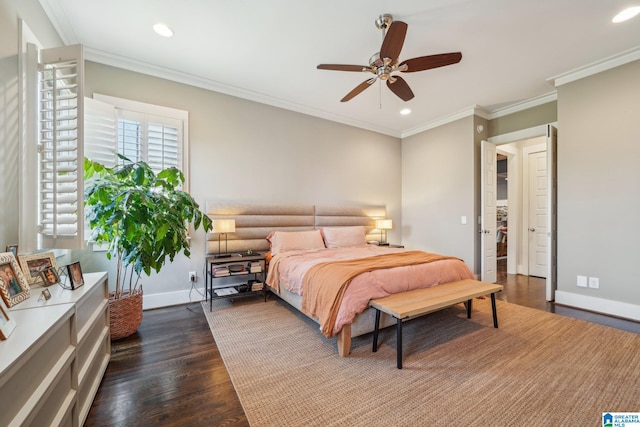51 Nolen St, Birmingham, AL 35242 - bedroom with crown molding, dark wood finished floors, recessed lighting, a ceiling fan, and baseboards