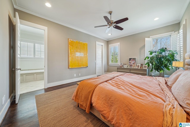 51 Nolen St, Birmingham, AL 35242 - bedroom with dark wood-style floors, baseboards, crown molding, and recessed lighting
