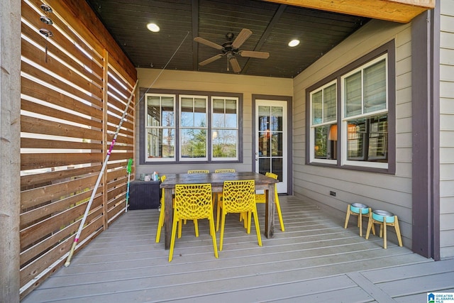 51 Nolen St, Birmingham, AL 35242 - wooden deck with outdoor dining area and ceiling fan
