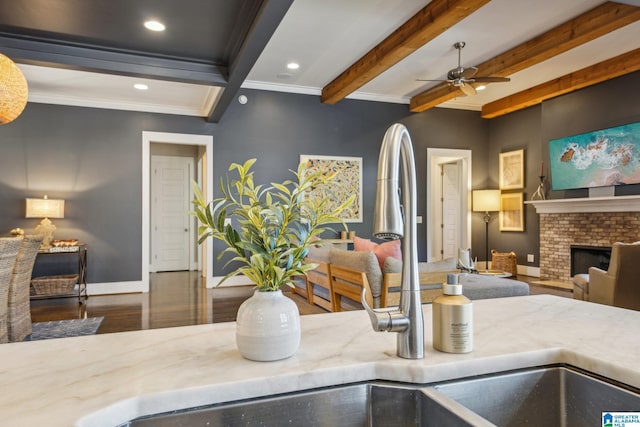 51 Nolen St, Birmingham, AL 35242 - interior space with crown molding, recessed lighting, open floor plan, beamed ceiling, and baseboards