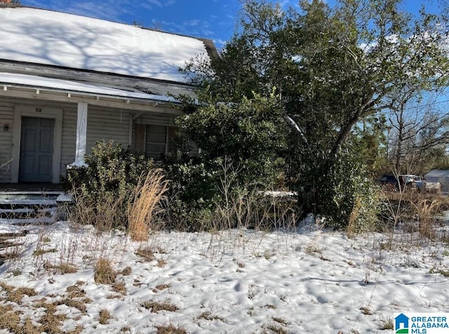 view of snow covered exterior