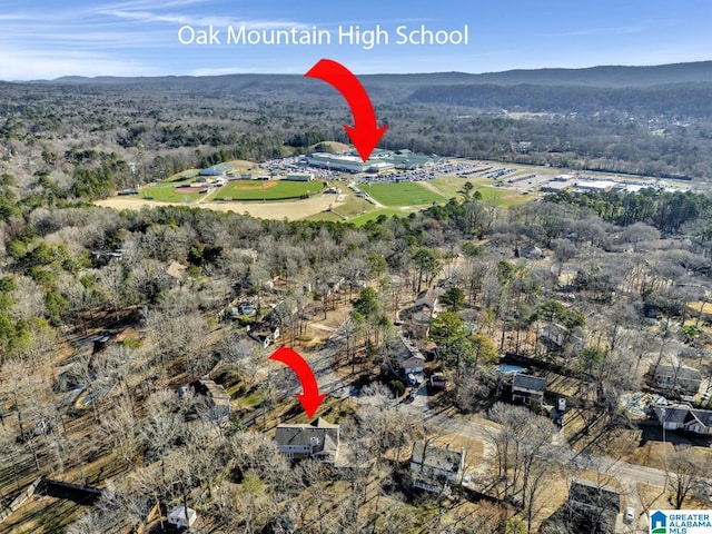 bird's eye view with a mountain view