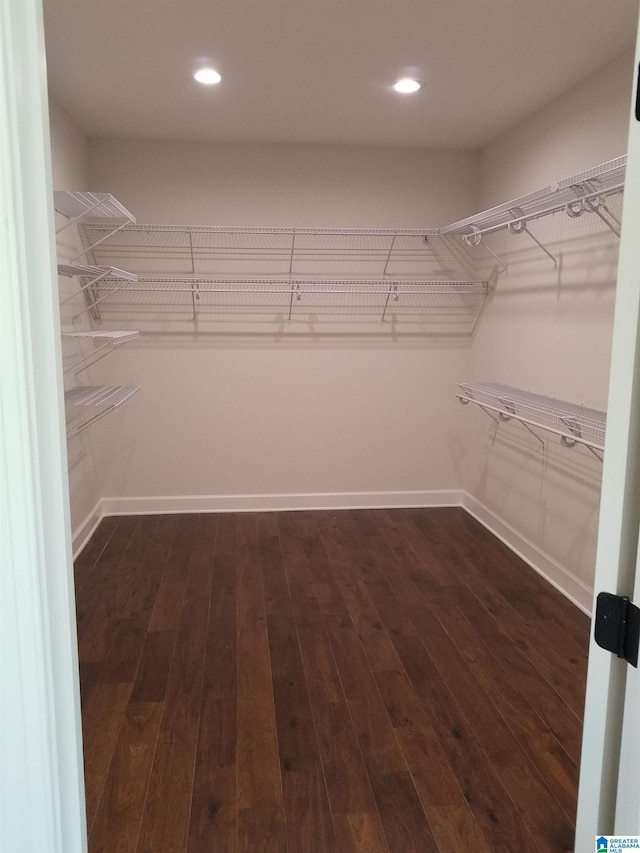 spacious closet with dark wood-style floors