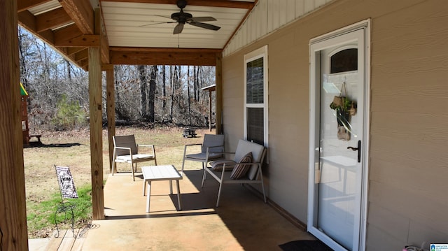 view of patio / terrace featuring a ceiling fan