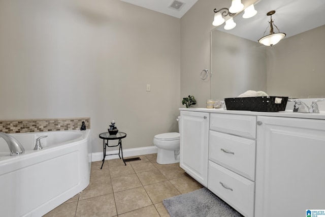 full bath with baseboards, visible vents, tile patterned floors, vanity, and a bath