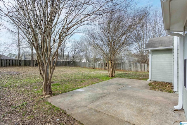 view of yard featuring a fenced backyard and a patio