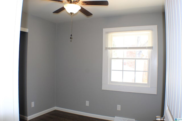 417 Argonne Dr NE, Center Point, AL 35215 - empty room with a ceiling fan, visible vents, dark wood-type flooring, and baseboards