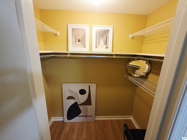walk in closet with wood finished floors