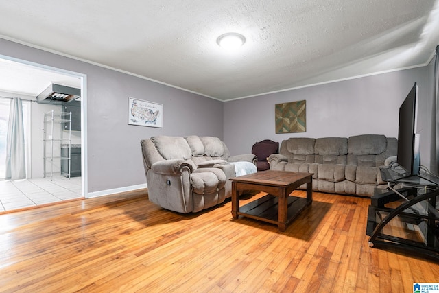 1877 Old Sylacauga Hwy, Sylacauga, AL 35150 - living room with baseboards, crown molding, light wood-style flooring, and a textured ceiling