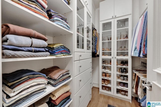 walk in closet featuring light wood-style flooring