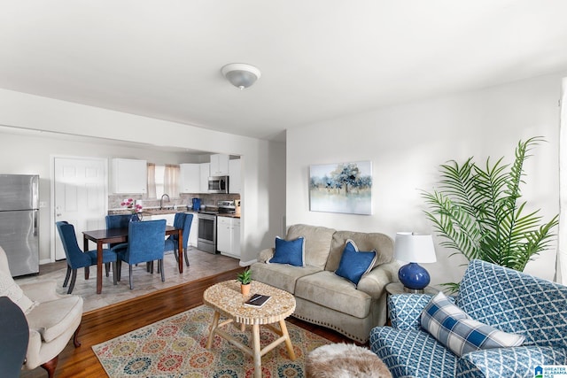 living room with light wood-type flooring