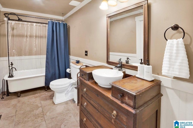 full bath with vanity, toilet, and tile patterned floors