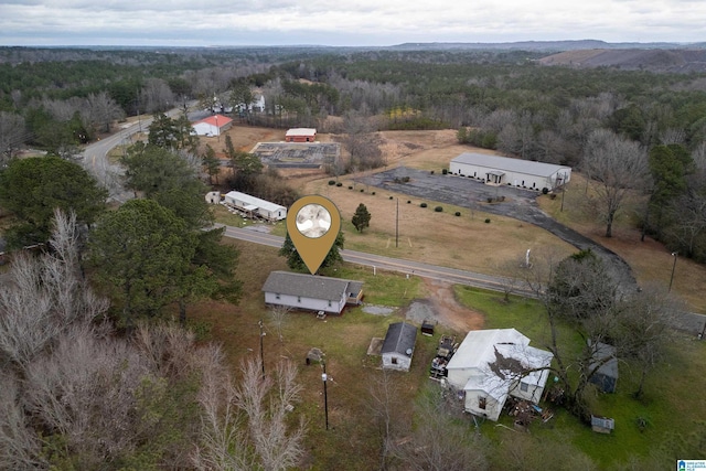 bird's eye view with a rural view and a wooded view