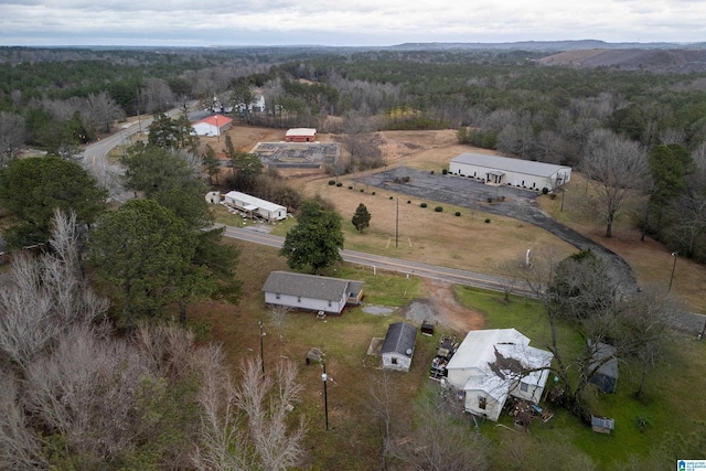 birds eye view of property with a rural view and a wooded view