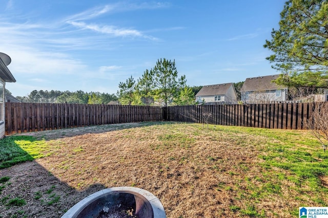 view of yard with a fenced backyard