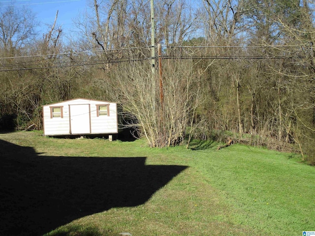 view of yard featuring a shed and an outdoor structure