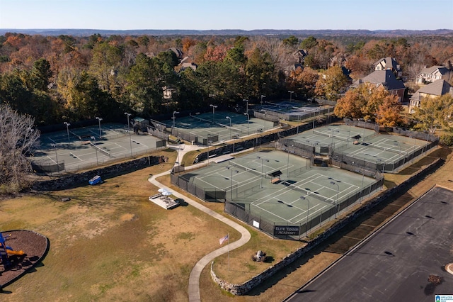 bird's eye view featuring a view of trees