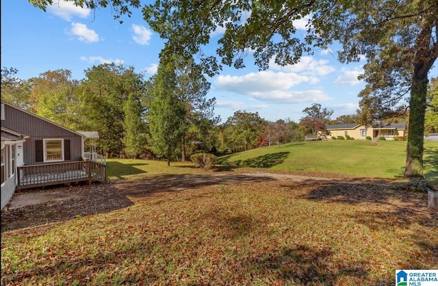 view of yard featuring a wooden deck