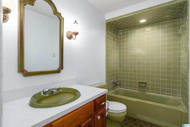 full bathroom with vanity, shower / tub combination, toilet, and tile patterned flooring