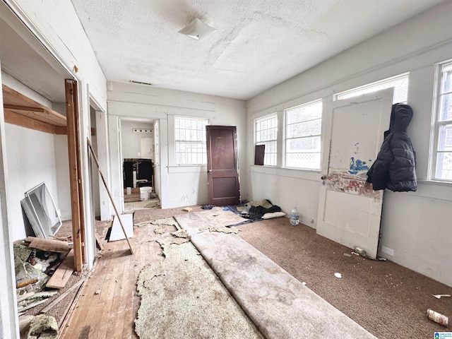 interior space with a textured ceiling