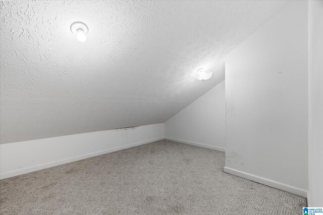 65 Jessica Dr, Wedowee, AL 36278 - bonus room featuring a textured ceiling, carpet flooring, baseboards, and vaulted ceiling