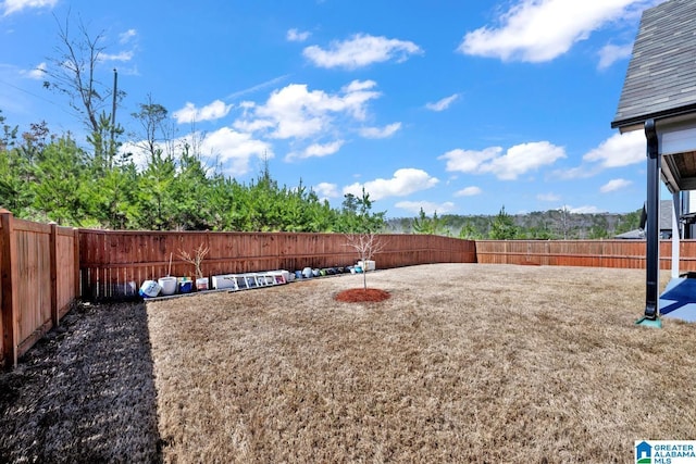 view of yard with a fenced backyard