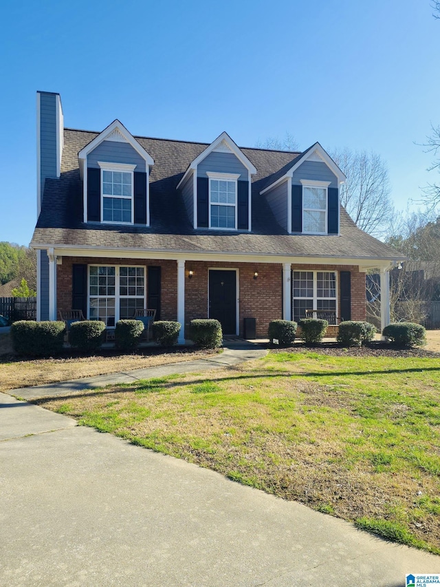 view of front of house with brick siding and a front lawn