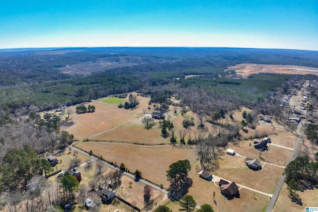 aerial view with a rural view and a view of trees