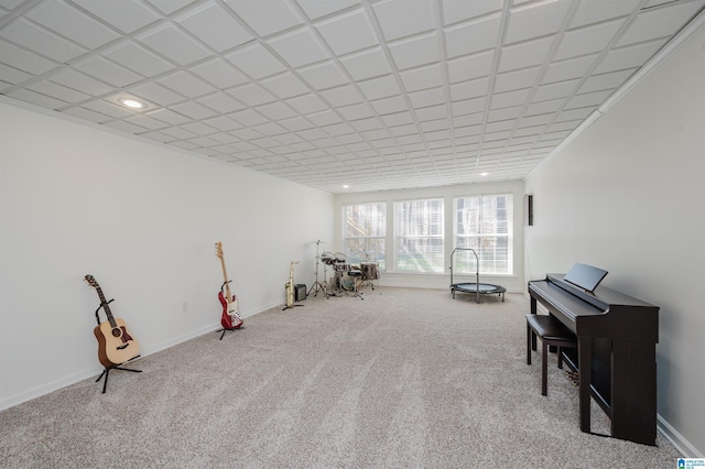 miscellaneous room with carpet, baseboards, and recessed lighting