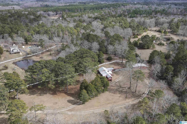 aerial view with a wooded view