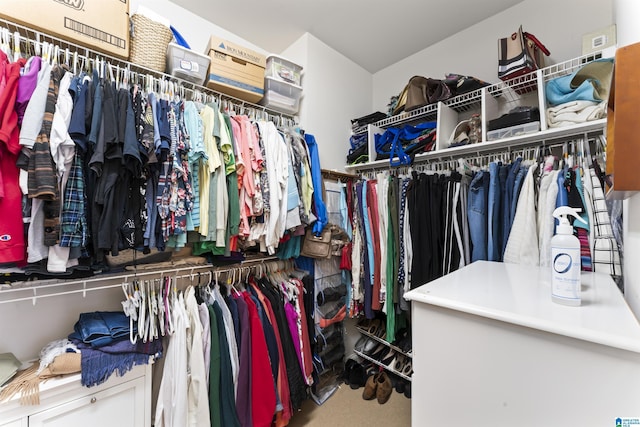 walk in closet with carpet