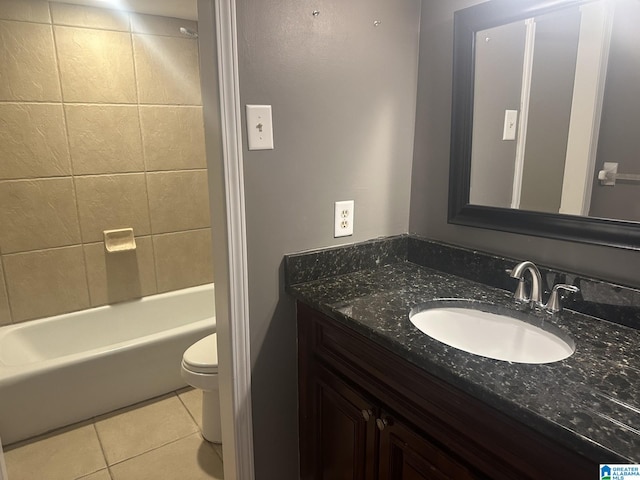 full bathroom featuring toilet, tile patterned flooring, shower / washtub combination, and vanity