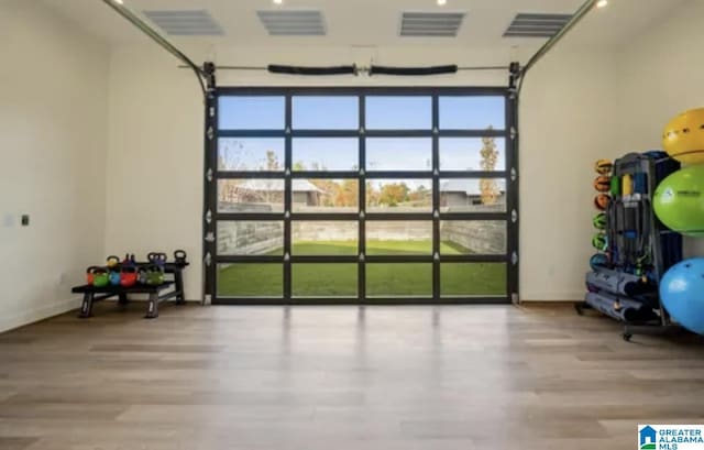 garage with baseboards