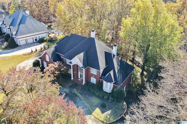 aerial view featuring a forest view