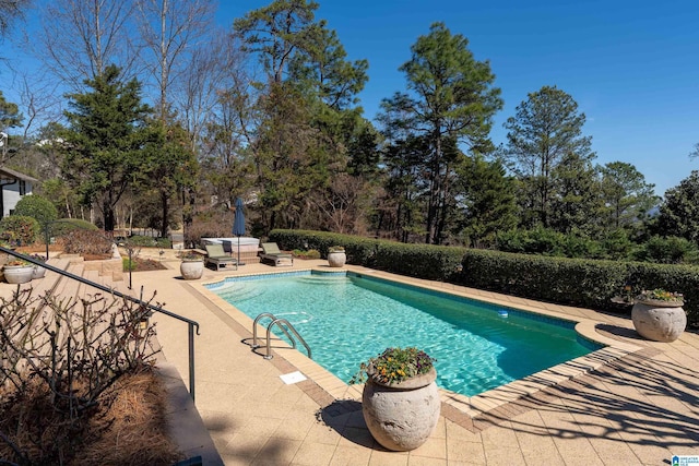 outdoor pool featuring a patio area and an outdoor living space