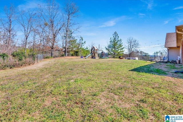 view of yard with a playground